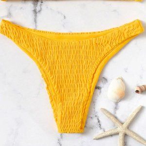 SHEIN NWOT Yellow Smocked Cheeky Bikini Bottom